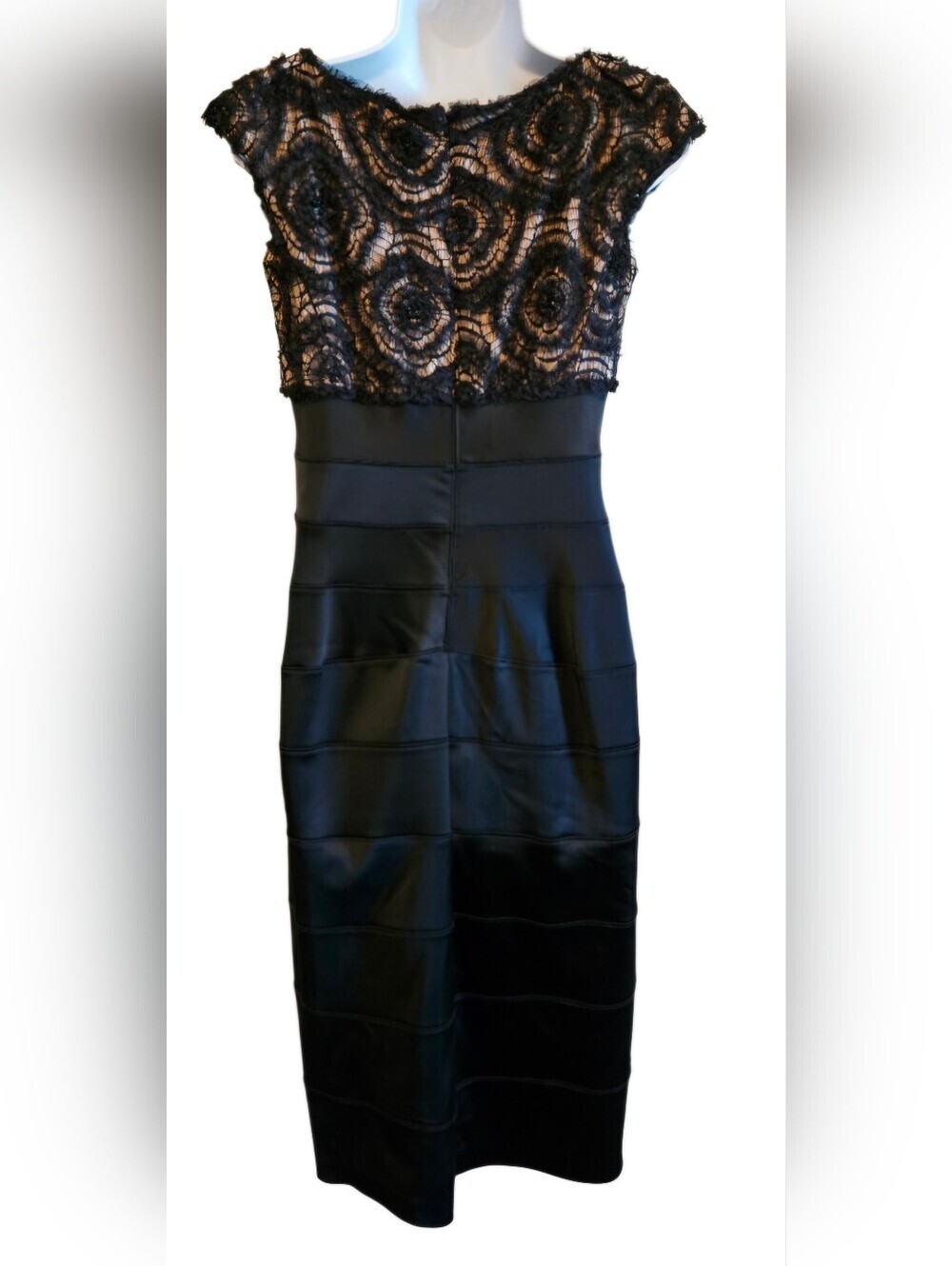 0078 Tadashi Shoji Black Lace Sheath Dress Size 6 Elegant Cocktail Formal Beaded - Picture 3 of 12